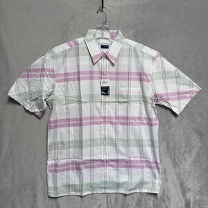 ZBK Apparel Shirt Mens Large White Pink Plaid Short Sleeve Button Up Casual